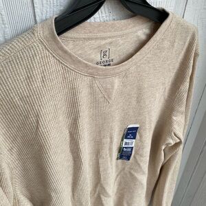 George Men's Long Sleeve Crew Thermal Waffle Patterned Oatmeal Heather Shirt XL